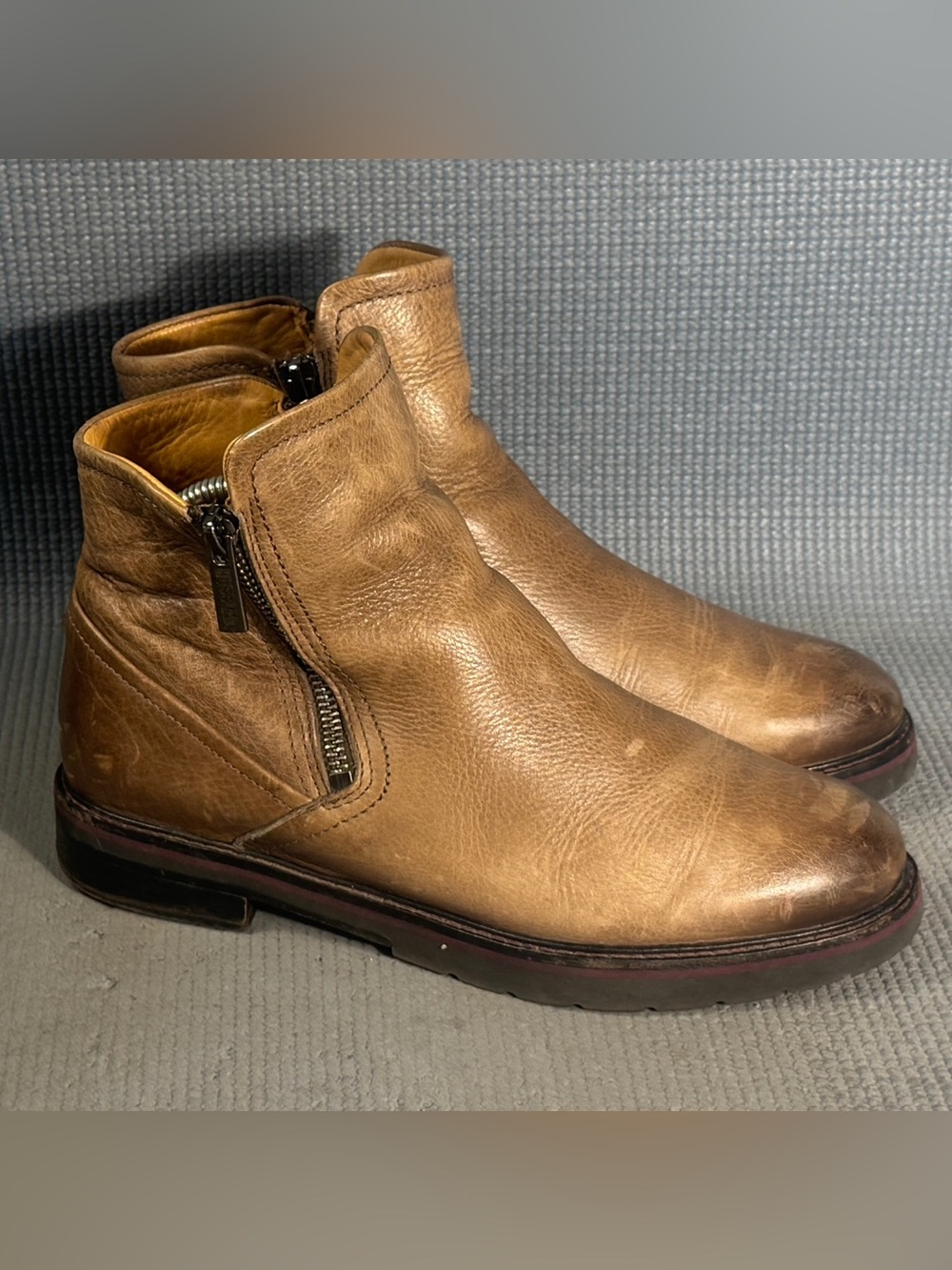 Samuel Hubbard Women's Double Zip Boot Tan Tumbled‎ Leather Ankle Boots Size 8